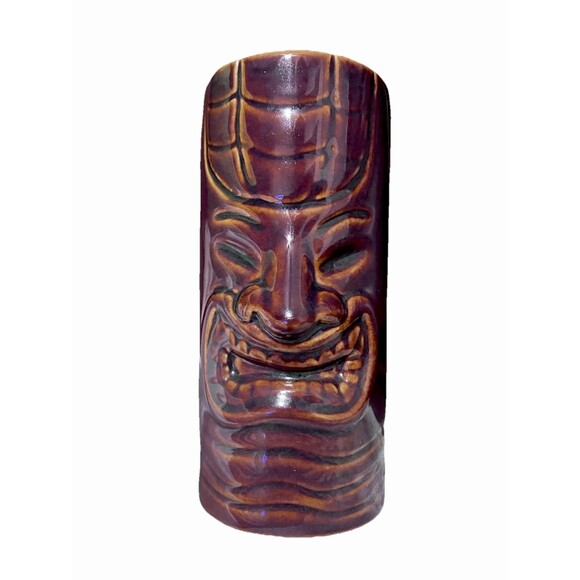 unknown Other - Vintage Ceramic Tiki Mug – Glossy Brown Sculpted Polynesian Face – Retro Barware